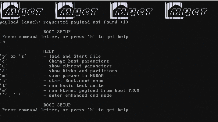 Экран загрузчика BOOT SETUP платы «2Э8СВ-EATX» с командами настройки